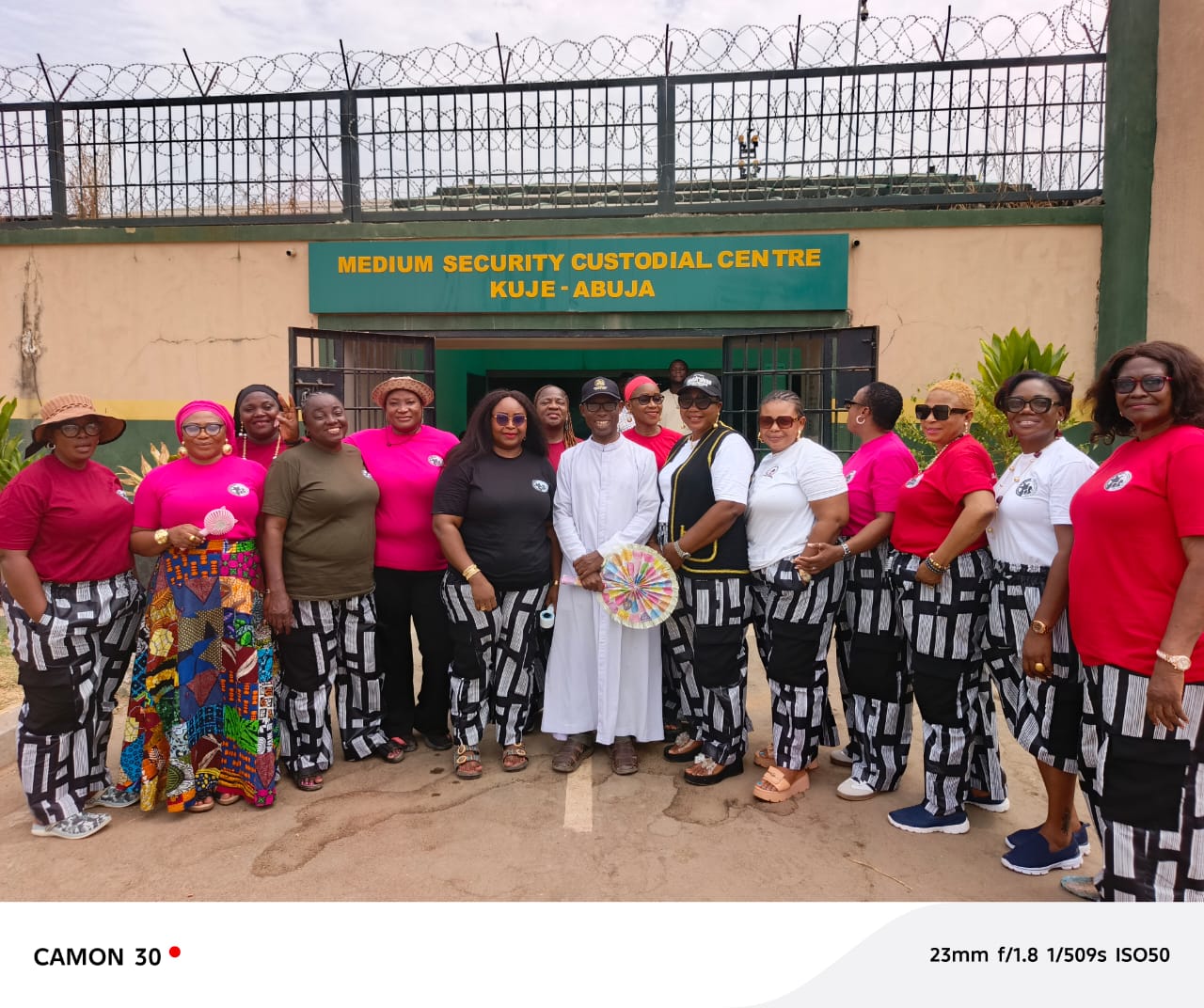 VIN-JPIC women's ministry team with a Vincentian priest during an outreach at the Kuje custodial centre, Abuja